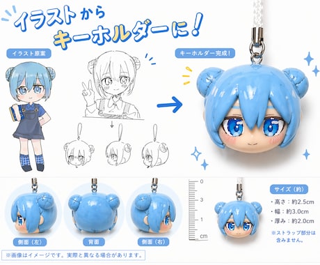 キャラクターをかわいいお顔キーホルダーにします 大切なオリキャラや身近な人を、手のひらサイズで持ち歩けます イメージ1