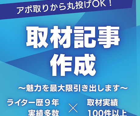 魅力を引き出す！質問作成、取材、記事作成します 丸投げ大歓迎！企画やアポ取りも全てお任せください イメージ1
