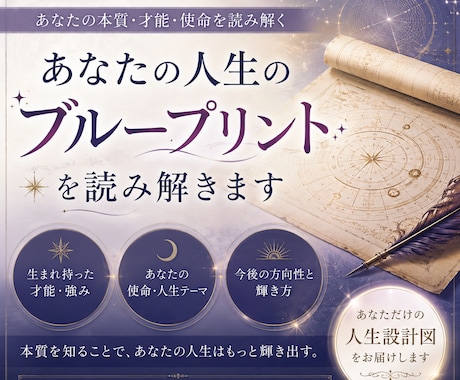 魂の設計図から使命と才能を読み解きます 生まれ持った才能、使命、人生の設計図を多角的に読み解きます。 イメージ1
