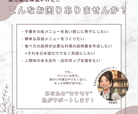 飲食店のメニューのテキスト化や英語化します 都内飲食店店長経験者が痒いところに手が届くメニューを作ります イメージ2