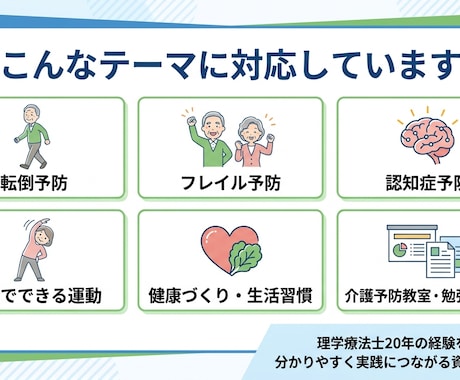 介護予防教室・健康講座の資料作成をサポートします 理学療法士20年｜分かりやすく伝わる内容を丁寧に支援します イメージ2