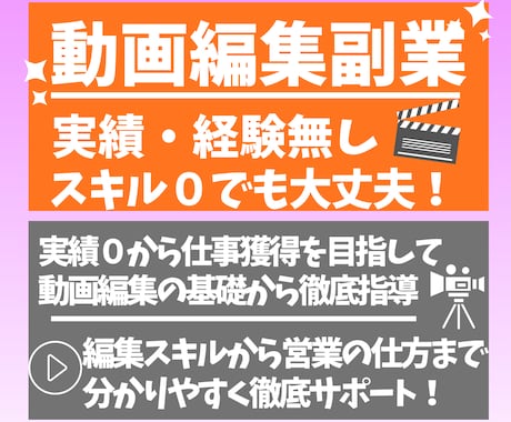 動画編集で副業をこれから始める方をサポートします 実績・経験・スキル０から編集者になった経験を活かして解説！ イメージ1