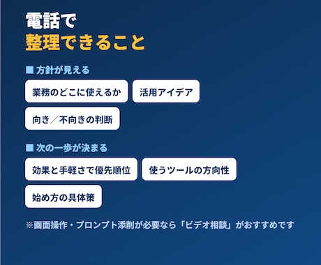 AIの活用法を電話でアドバイスします 画面いらずで気軽に。AI活用の方針を電話で相談 イメージ2