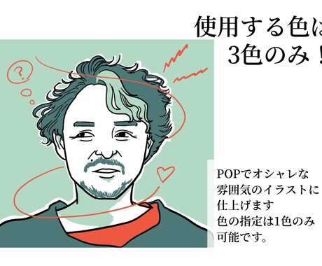 3色だけでおしゃれな似顔絵描きます 商用利用OK！3色のみ、シンプルな線で似顔絵を描きます。 イメージ2