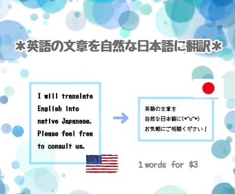 英語の文章を自然な日本語に翻訳致します 1word × 3円柔らかい優しい表現なども(*´꒳`*) イメージ1