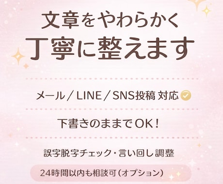 文章をやわらかく丁寧に整えます 下書きOK！自然で伝わる文章にします。 イメージ1