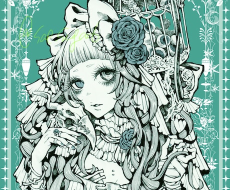 退廃的な雰囲気の一枚絵イラストを描きます アナログでのペン画＋デジタル着彩で描きます。 イメージ1
