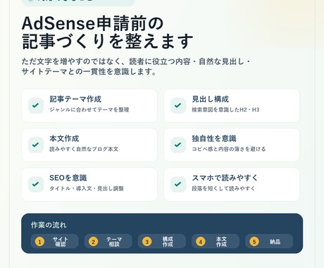 AdSense審査向け記事を作成します 審査通過経験をもとに記事作成します イメージ2