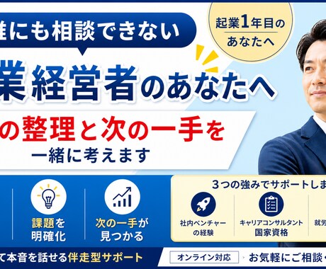 起業1年目/ 頭の整理と次の一手を一緒に見つけます 誰にも相談できない悩みを、一人で抱えていませんか？ イメージ2