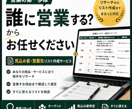 営業先・見込み客リストを作成します あなたの商品・サービスに合う営業先をリサーチ・選定します イメージ1