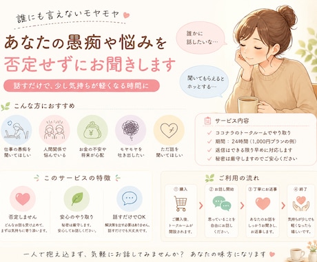 誰にも言えない悩みや愚痴を否定せずお聞きします 「話すだけでも大丈夫。あなたの気持ちを受け止めます」 イメージ1