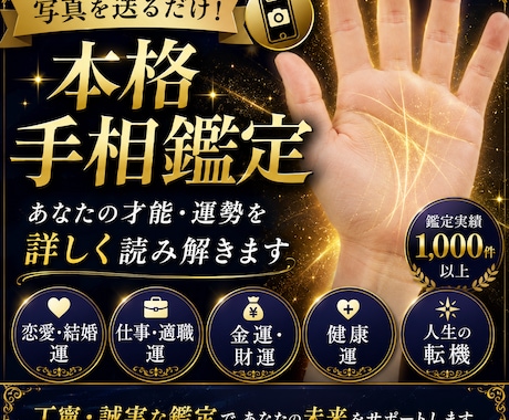 本格手相鑑定!仕事/恋愛/金運を写真から鑑定します 写真を送るだけ！あなたの手相から丁寧に鑑定します。 イメージ1