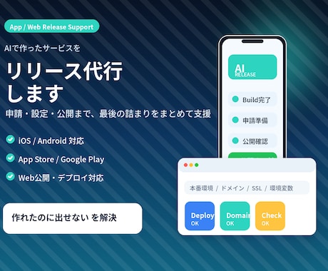 AI開発アプリのリリース代行します 作れたのに出せないを公開完了までサポート イメージ1