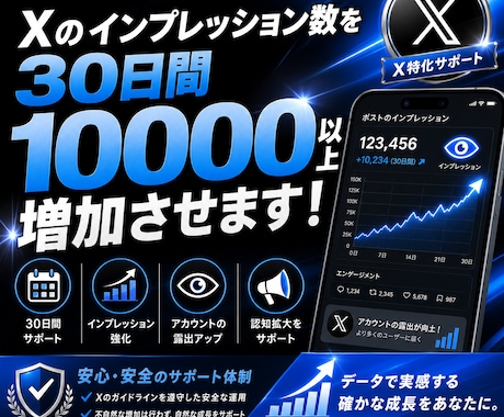 30日間Xのインプ10,000回以上増加させます イメージ1