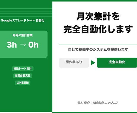 スプレッドシート集計を全自動化します 毎月3時間の集計作業をPython×GASで完全ゼロ化します イメージ1