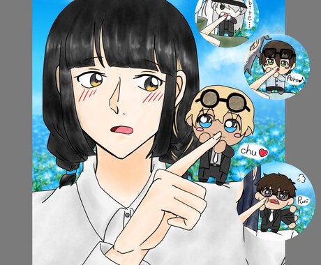 １〜３人のイラストを描かせていただきます 等身やSD、アニメ塗りから厚塗りまで、幅広く対応します イメージ2