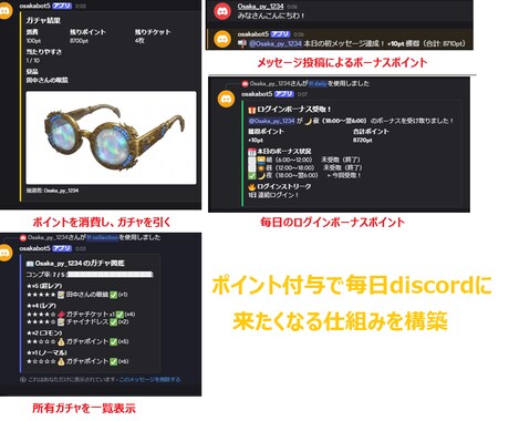 ガチャ×ポイント機能持ちBOT提供します オリジナルガチャであなたのDiscordサーバー盛り上げます イメージ2