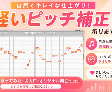 軽いピッチ補正を承ります 歌い直すほどでもないけど治ったらなぁ…という方向けです！ イメージ1