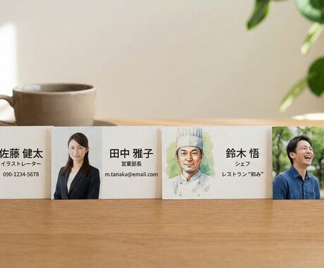 似顔絵入り・通常名刺・各種カード作成いたします 希望に合わせた名刺・カード類を作成します。 イメージ2