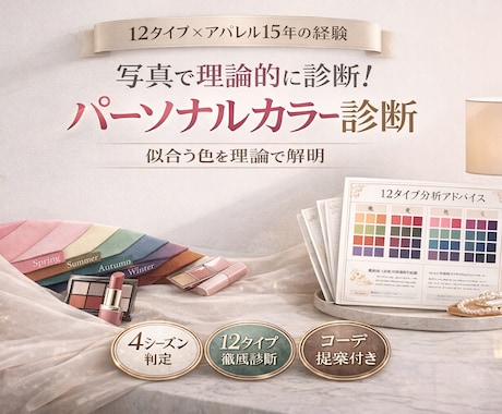 パーソナルカラー診断｜似合う色の特徴をお伝えします 写真診断｜12タイプ診断＋おすすめコーデをまとめたカルテ付き イメージ1