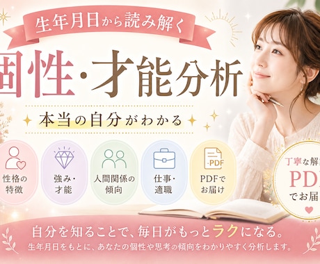 生年月日から読み解く個性・才能・人間関係分析します 本本質・才能・価値観を知り、自分らしく生きるヒントをお届け。 イメージ1