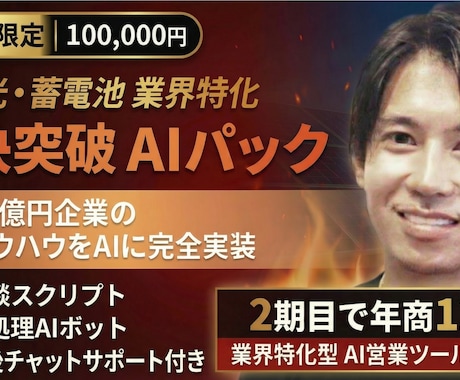 太陽光蓄電池特化｜即決突破AI営業パックます 年商12億CEO×AI｜再エネ営業の即決率を構造で変える イメージ1