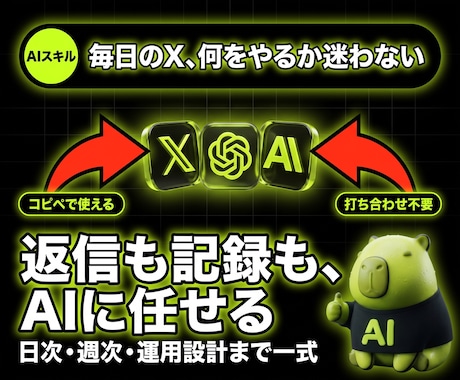 X運用を毎日回すAIスキルを渡します 毎日の巡回・返信・記録を、AIに手順ごと任せる イメージ1