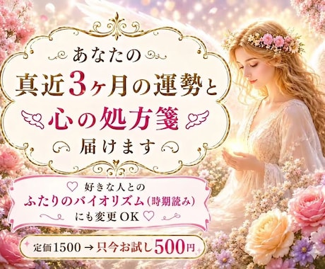 3ヶ月の運勢3テーマまでと心の処方箋 ໒꒱届けます 開運アドバイスやオラクル付き☆好きな人との運勢に変更も可能♡ イメージ1