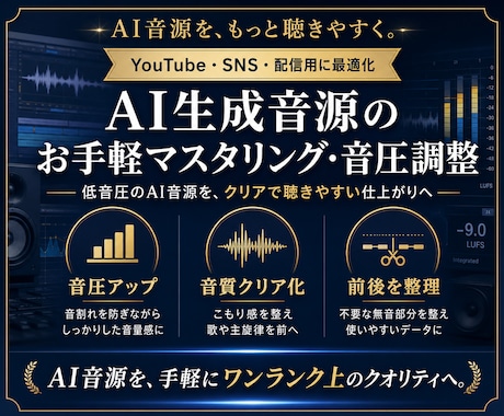 AI生成の曲を聴きやすいプロ仕様の音圧に調整します AI音源をクリアで迫力ある音質へ イメージ1