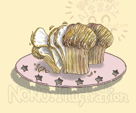 美味しそうな食べ物 飲み物お描きします 香ばしい香り！いい焦げ色！味や香りまで伝わる絵をお描きします イメージ1