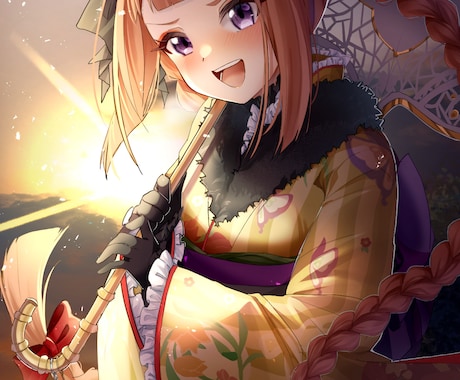ご希望のイラスト一枚絵で描きます キラキラしたアニメ塗りとブラシ塗りを使ったイラストを描きます イメージ2