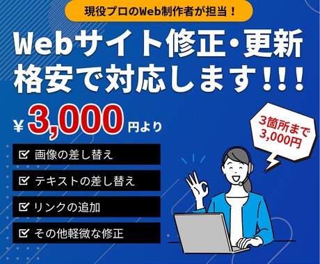 3箇所まで！格安対応！Webサイト修正を行います イメージ1