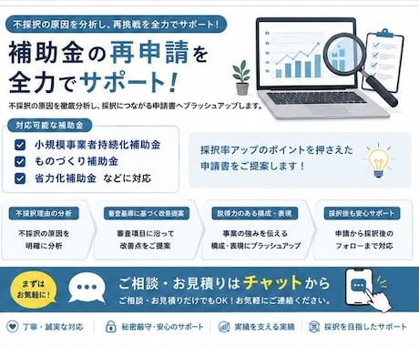 補助金の不採択案件の再申請に向けてアドバイスします イメージ1