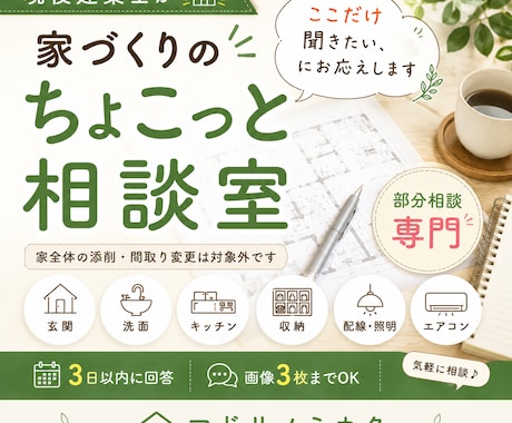 間取り・家づくりの”ちょこっと”相談承りまます キッチン・リビング・ランドリー・電気図等部分間取り相談・添削 イメージ1