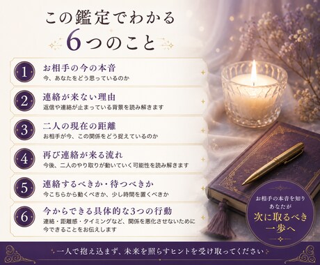 連絡が途絶えたお相手の本音と今後を鑑定します なぜ連絡が来ない？あの人の本音と次の一歩を読み解きます イメージ2