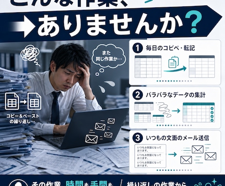 毎日の手作業、ボタンひとつに変えます 集計・転記・メール送信を自動化 イメージ2