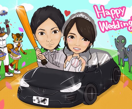 お好きなテイストで☆彡.。結婚式の似顔絵描きます お好きな絵柄で似顔絵を♪ウェルカムボードのデザインも可能 イメージ2