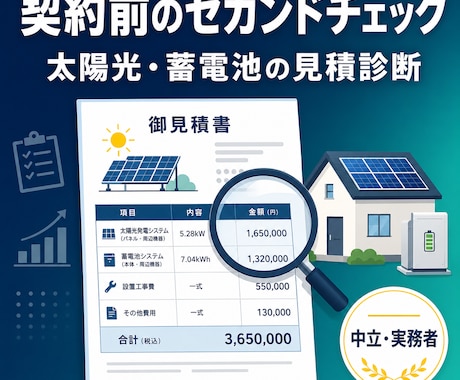 訪販の太陽光・蓄電池見積を契約前に診断します 現役の施工実務者が中立の立場で判断材料をお渡しします イメージ1