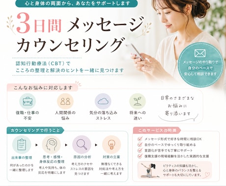 3日間でモヤモヤ思考をスッキリ整理します ひとりで抱えないための3日間こころの整理サポート イメージ1