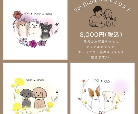 ゆるふわなワンちゃんイラスト､お花を添えて描きます 愛犬のイラストはいかがでしょうか。好きな色､花を添えて。 イメージ1