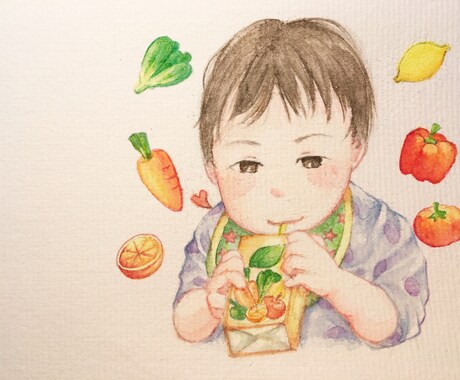 お子様のイラストを描きます お子様の絵を水彩を使って可愛く描かせて頂きます イメージ2