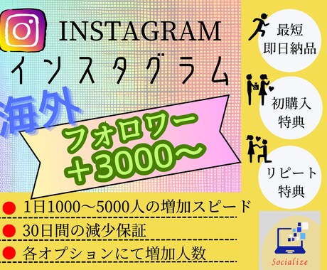 インスタ★海外フォロワーを＋3000人増やします Instagram★高品質★安心30日保証★豪華特典★最安 イメージ1