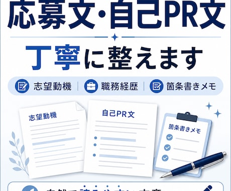 初回歓迎｜応募文・自己PR文を丁寧に整えます 志望動機も読みやすく整理します イメージ1
