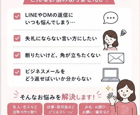 LINE・DM・メールの返信文を作成します 「なんて返せばいい？」を解決します イメージ2