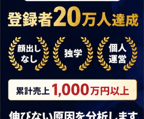 あなたのYouTubeチャンネルを本気で診断します 顔出しなし・独学・個人運営で20万人達成 イメージ1