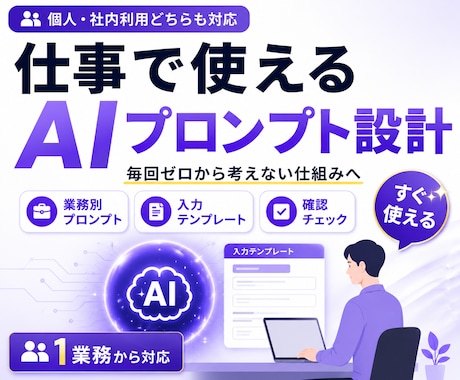 仕事で使えるAI活用方法を設計・提案します 業務に合わせたAI活用方法やプロンプトを設計します イメージ1