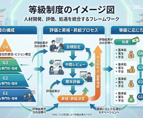 働き方のルール「人事制度」を設計します 従業員や求職者が「働きたい」と選んでもらえる制度構築を イメージ1