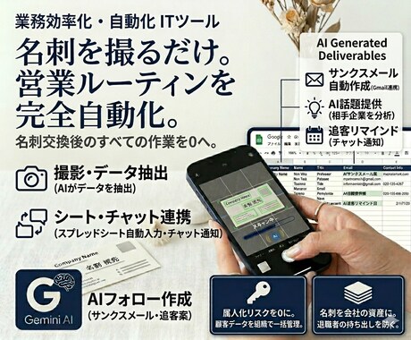 0秒で社内一括共有｜AI名刺管理システム作ります 名刺を撮るだけ。翌日からの営業ルーティンをゼロへ。 イメージ1