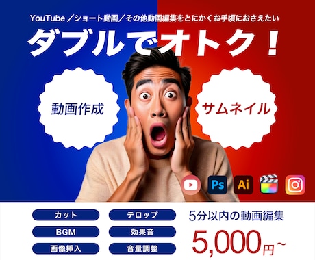 動画編集とサムネイルをセットでご提供します ショート動画やSNS動画などもお気軽にご相談ください！ イメージ1
