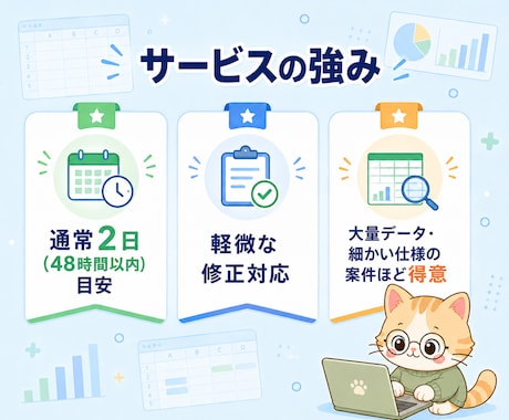 Excelとスプレッドシート作業を代行します 通常2日目安/関数・集計・整形まるごと イメージ2
